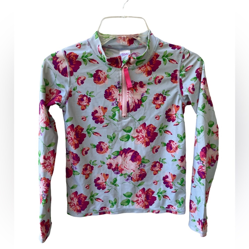 Ruffle Butts Long Sleeve Rash Guard Girls Sz 8 Swim Floral Zipper